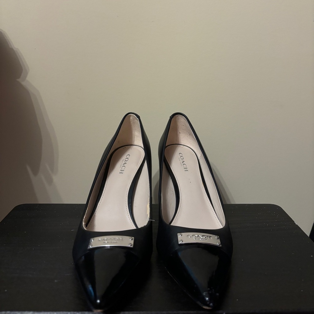 Coach, silver, and black heels